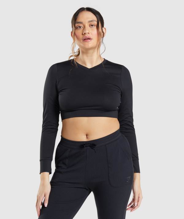 Damske Crop Top Gymshark Pause Open Back Long Sleeve Čierne | SV1246537